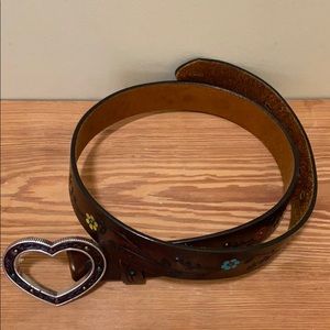Vintage Brown Leather Brighton Tooled Leather Belt